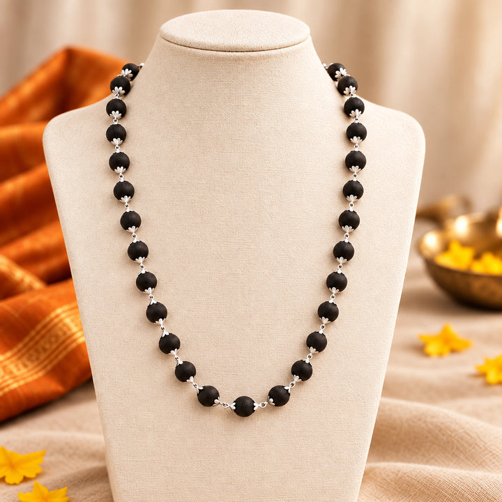 Original Karungali Mala with Silver Caps | 54 Beads, Lab Certified
