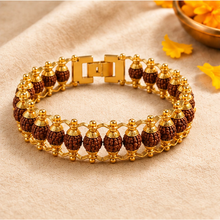 Shiva-Inspired Rudraksha Beads Bracelet With Gold Capping