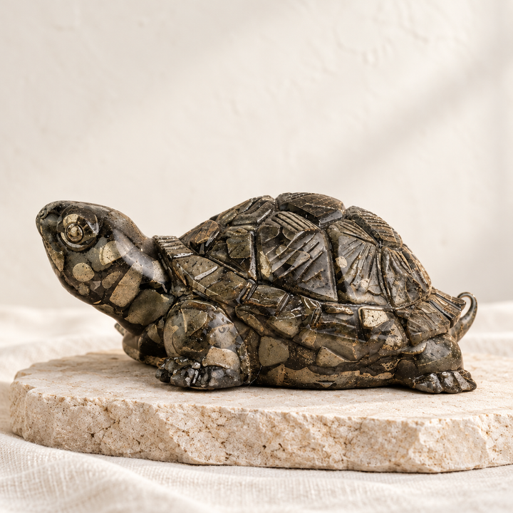 Pyrite Stone Tortoise Showpiece for Home &amp; Office Decor | Prosperity, Stability &amp; Abundance Symbol