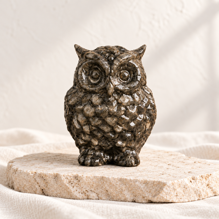 Natural Pyrite Stone Owl Showpiece for Home &amp; Office Decor | Wisdom, Prosperity &amp; Confidence Symbol