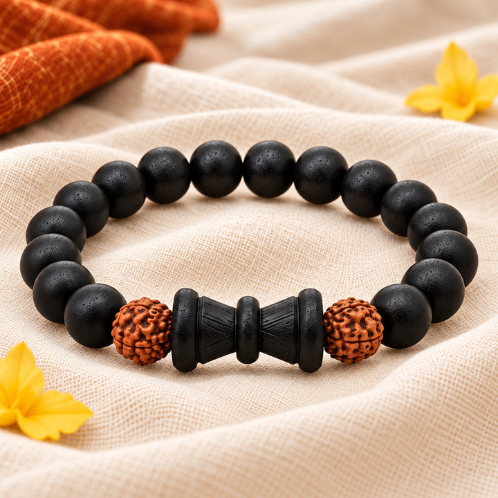 Original Karungali Rudraksha Bracelet with Shiva Damru | Lab Certified