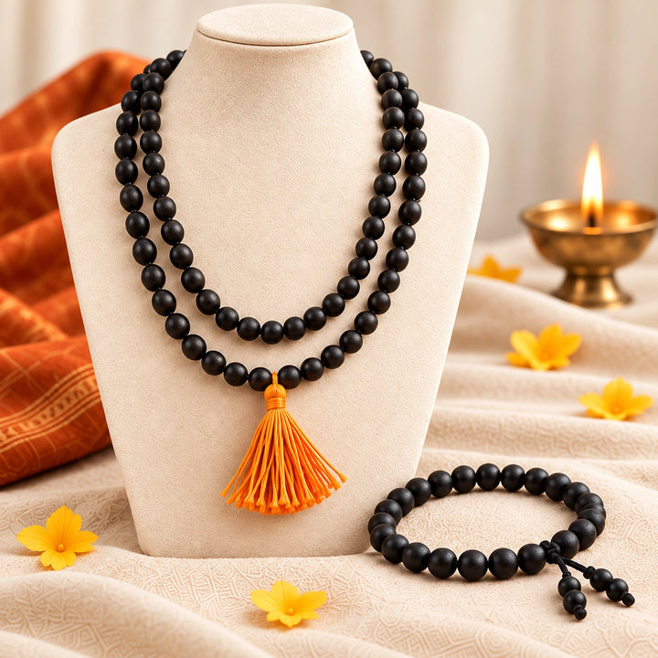 Karungali mala &amp; plain bracelet set