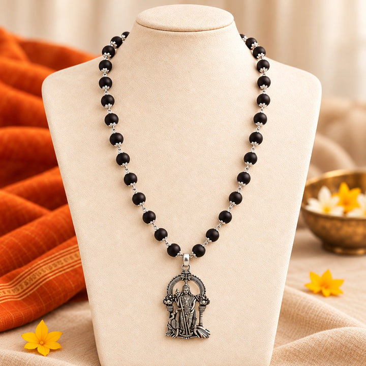 Original Karungali Mala | 54 wood beads, Silver caps &amp; Murugan Pendant | Lab Certified