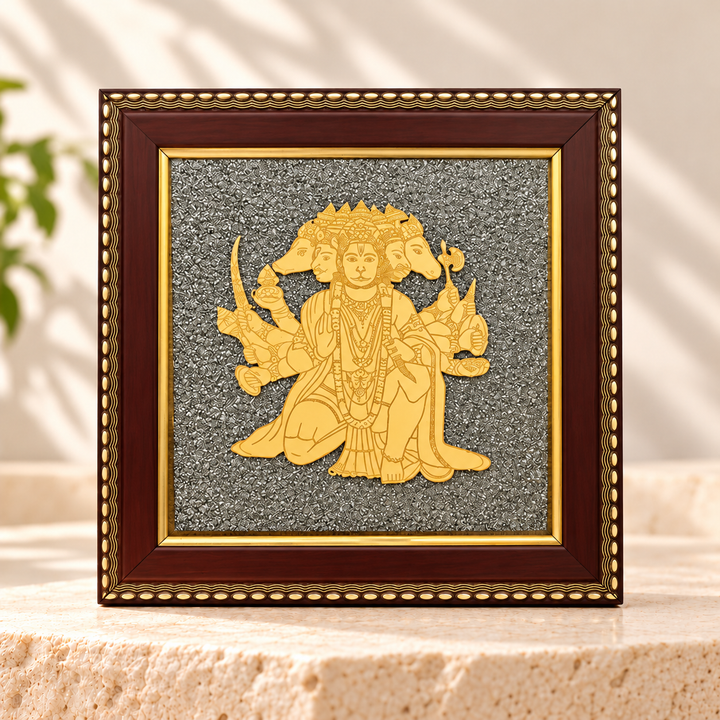 Panchmukhi Hanuman Raw Pyrite Wall Decor | Energized Protection Frame