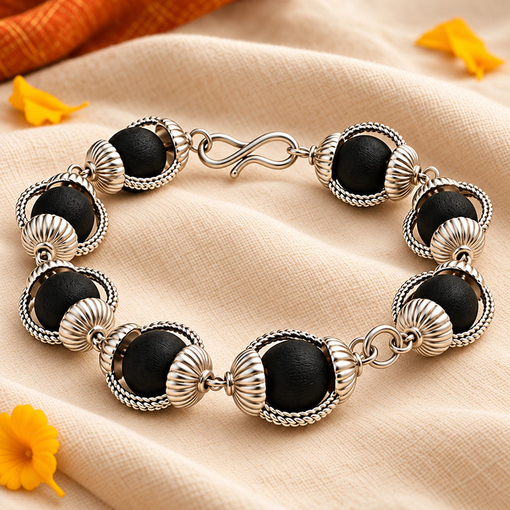 Original Karungali Bracelet | Ebony Wood Beads, Silver Caps | Lab Certified