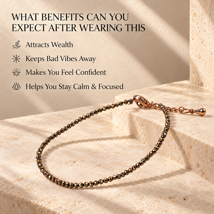 Raw Pyrite Anklet for Women | Natural Money Magnet Crystal Payal for Wealth