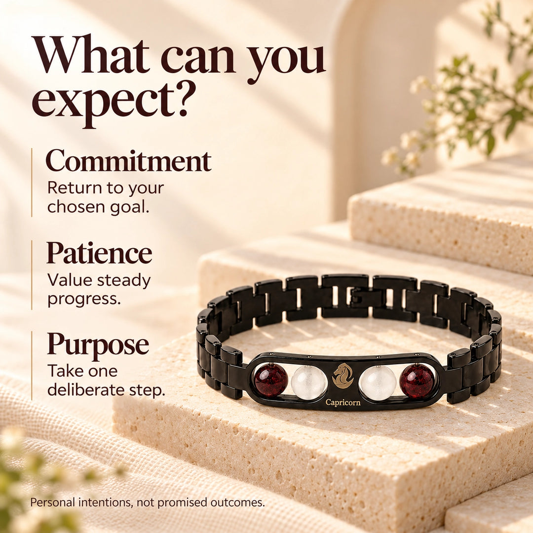 Capricorn Zodiac Black Metal Bracelet with Red &amp; White Stone Detailing for Men &amp; Women