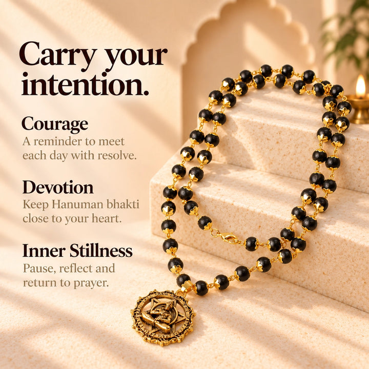 Karungali Mala with Hanuman Kavach Pendant | 54 beads, Gold Caps | Lab Certified
