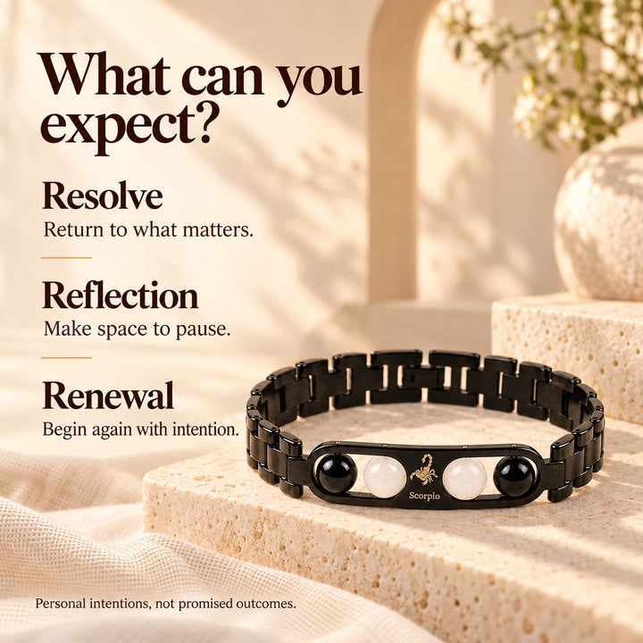 Scorpio Zodiac Black Metal Bracelet with White &amp; Black Stone Detailing for Men &amp; Women