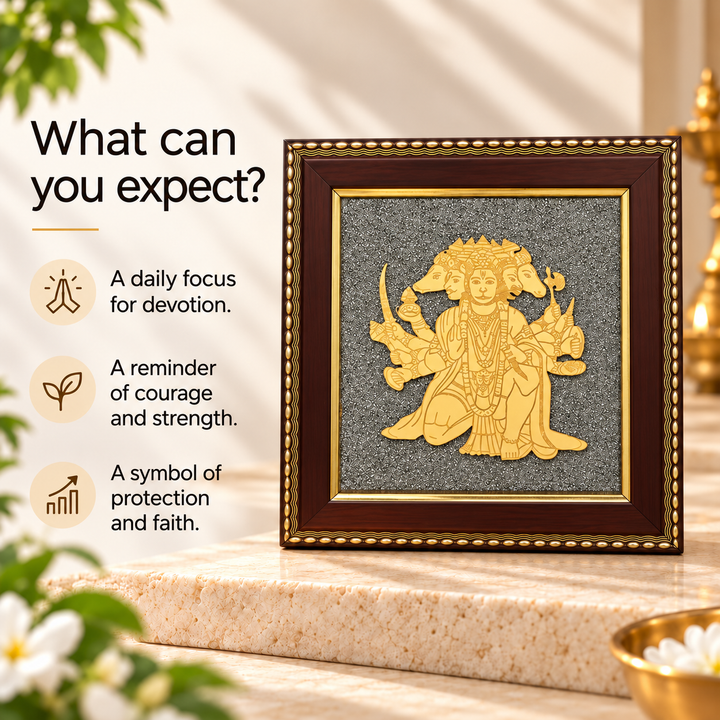 Panchmukhi Hanuman Raw Pyrite Wall Decor | Energized Protection Frame