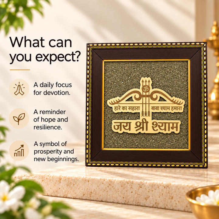 Khatu Shyam 3 Baan Raw Pyrite Wall Decor | Sacred Divine Frame for Blessings