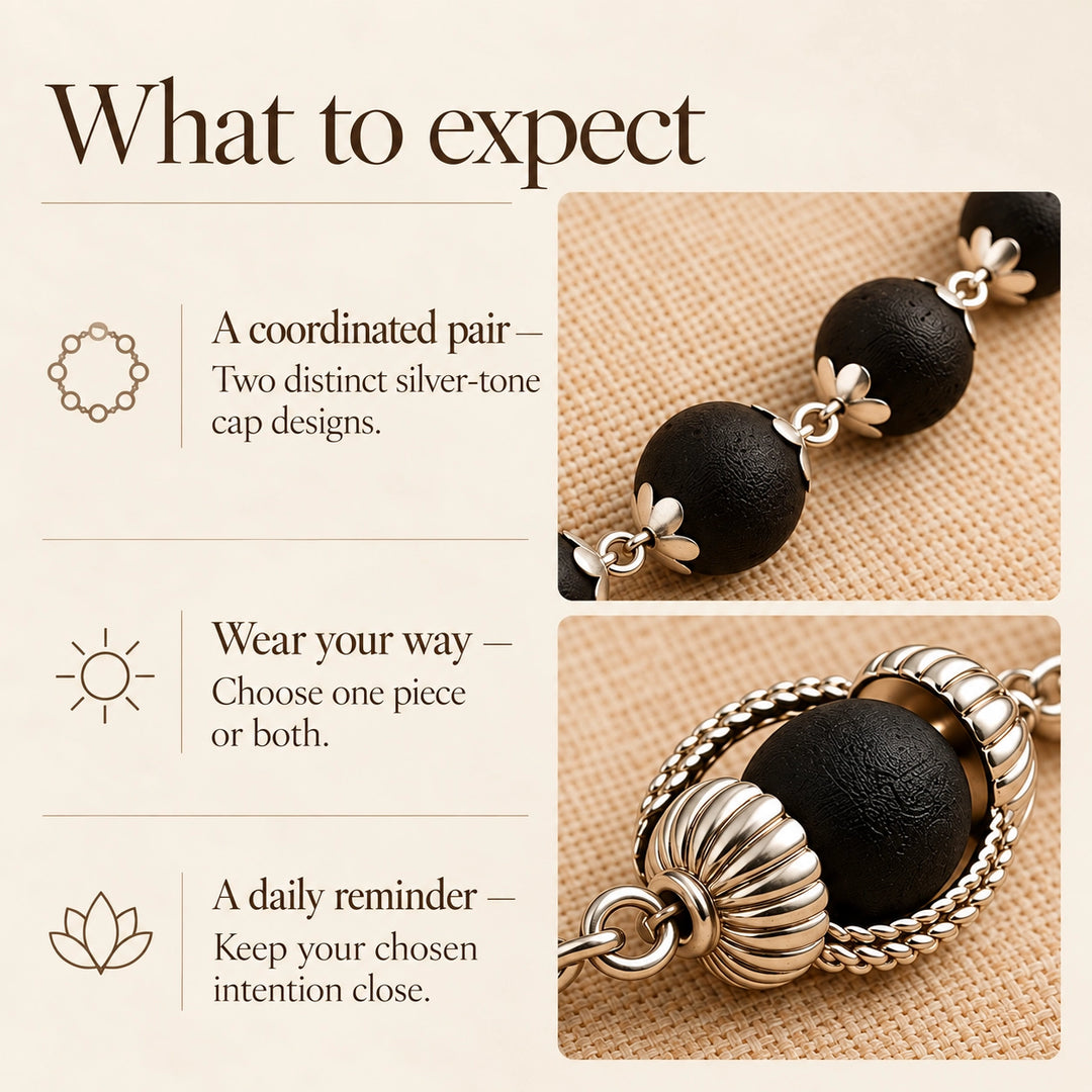 Silver-capped Karungali necklace &amp; bracelet set