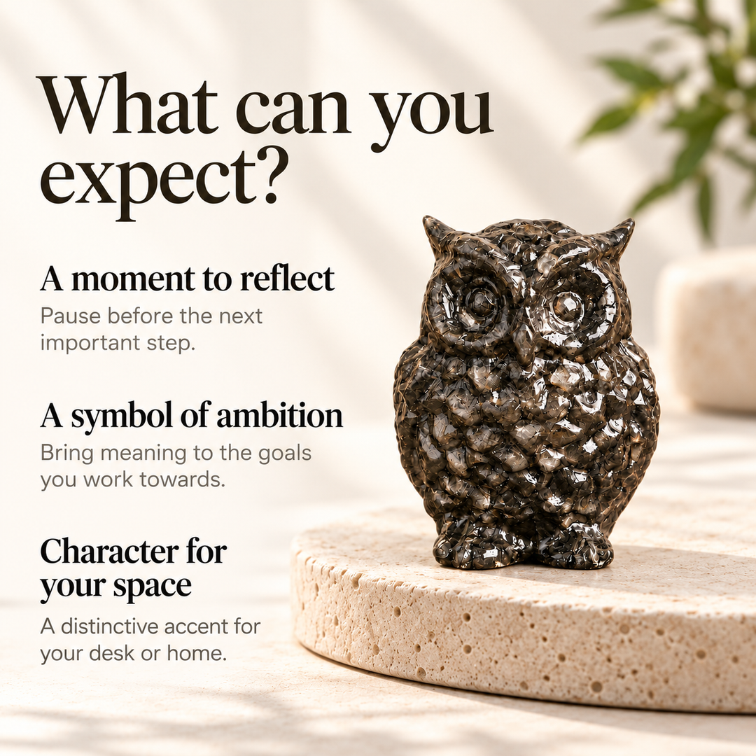 Natural Pyrite Stone Owl Showpiece for Home &amp; Office Decor | Wisdom, Prosperity &amp; Confidence Symbol