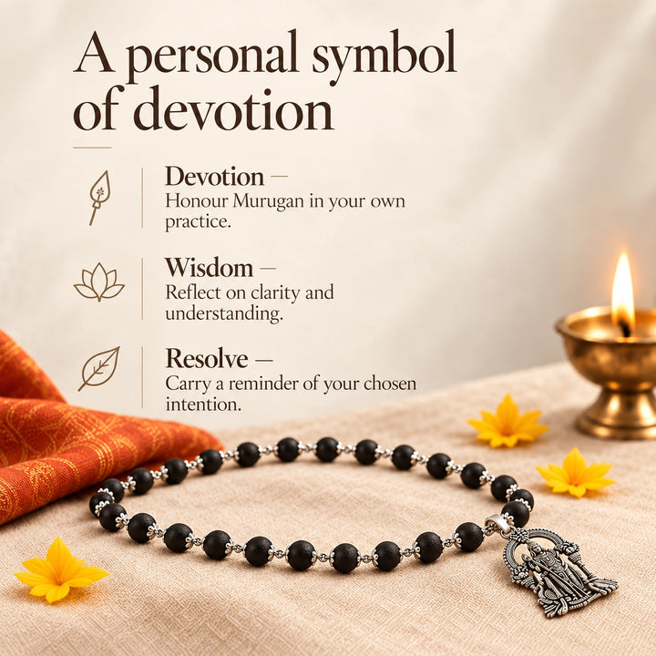 Original Karungali Mala | 54 wood beads, Silver caps &amp; Murugan Pendant | Lab Certified
