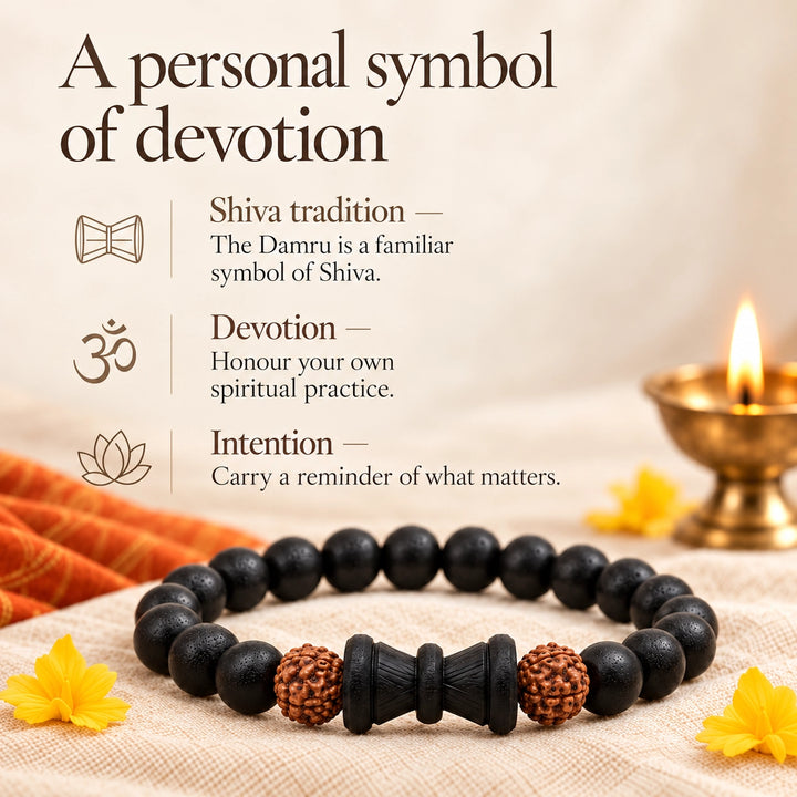 Original Karungali Rudraksha Bracelet with Shiva Damru | Lab Certified