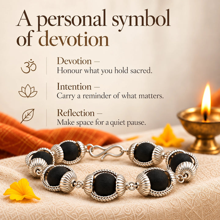 Original Karungali Bracelet | Ebony Wood Beads, Silver Caps | Lab Certified