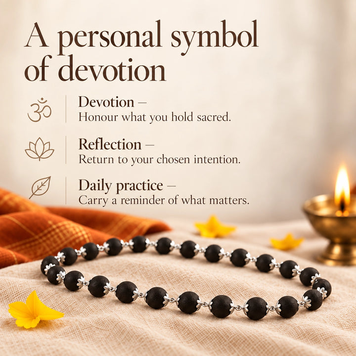 Original Karungali Mala with Silver Caps | 54 Beads, Lab Certified