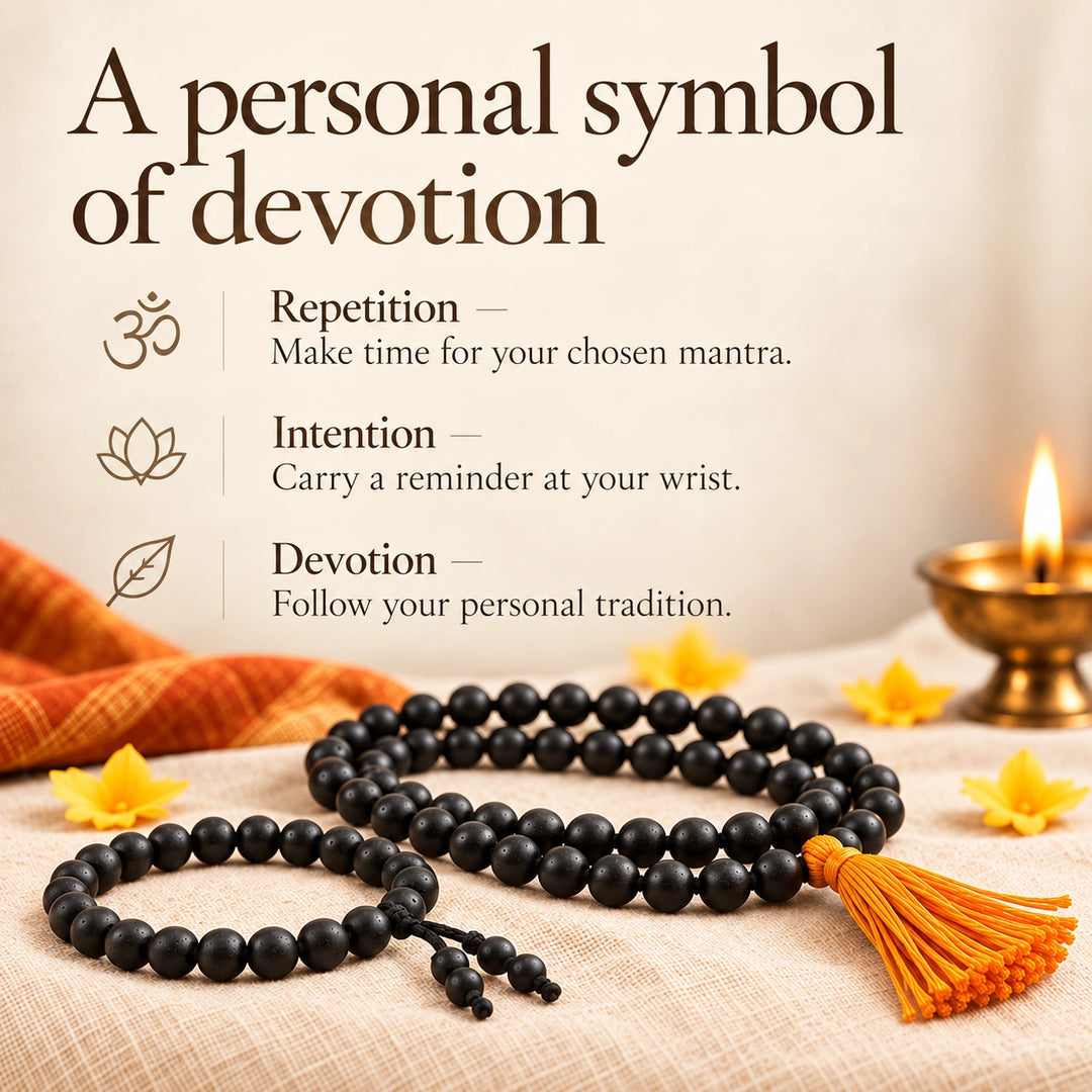 Karungali mala &amp; plain bracelet set