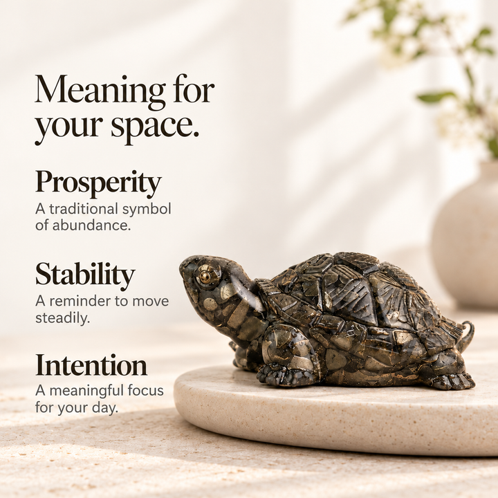 Pyrite Stone Tortoise Showpiece for Home &amp; Office Decor | Prosperity, Stability &amp; Abundance Symbol