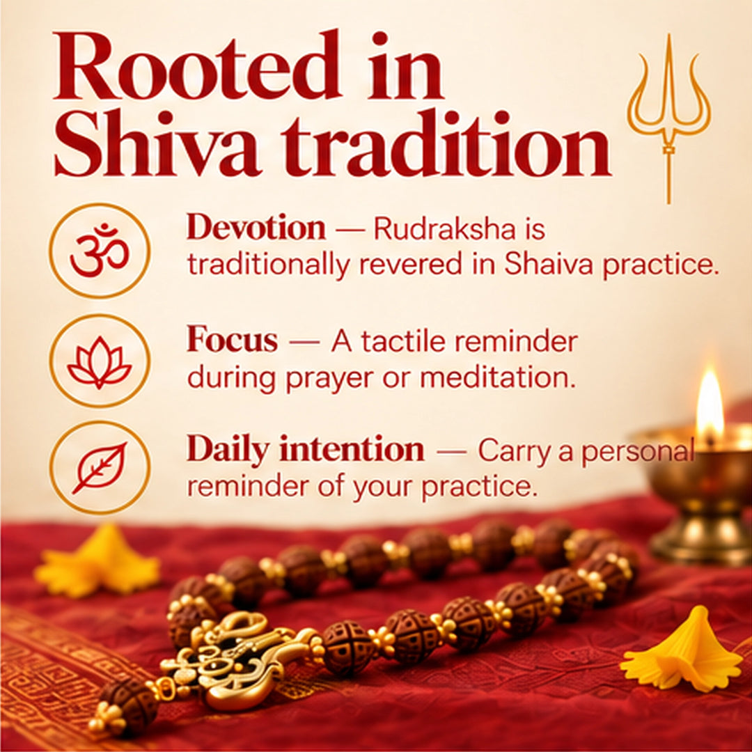 Rudraksha Necklace with Gold Caps &amp; Trishul Pendant
