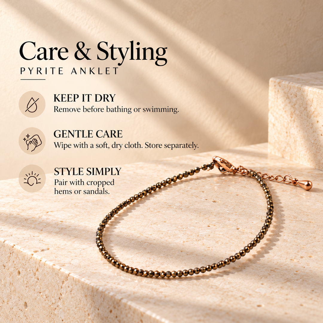 Raw Pyrite Anklet for Women | Natural Money Magnet Crystal Payal for Wealth