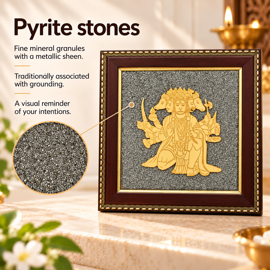 Panchmukhi Hanuman Raw Pyrite Wall Decor | Energized Protection Frame