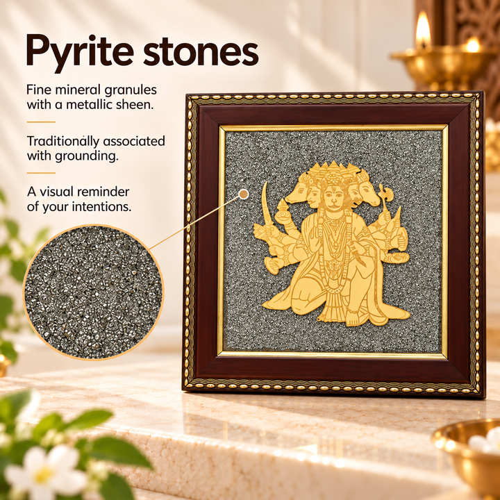 Panchmukhi Hanuman Raw Pyrite Wall Decor | Energized Protection Frame