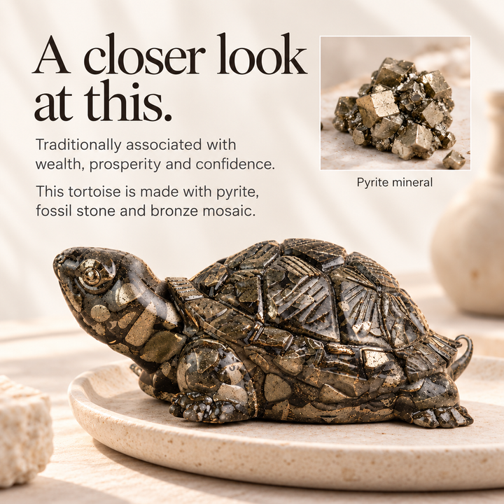 Pyrite Stone Tortoise Showpiece for Home &amp; Office Decor | Prosperity, Stability &amp; Abundance Symbol