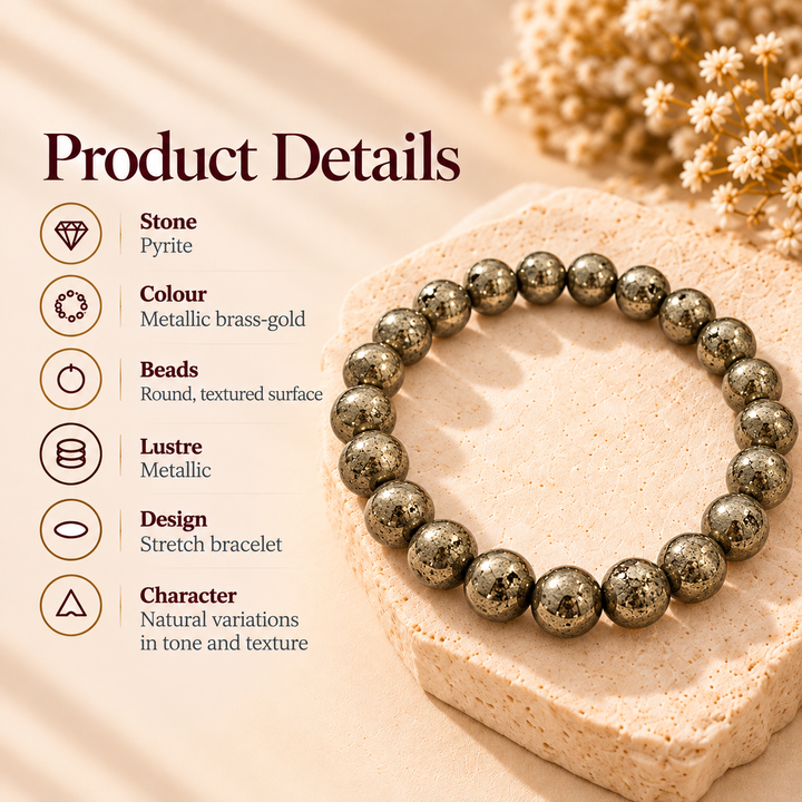 Pyrite Bracelet | Natural Money Magnet Crystal | Lab Certified