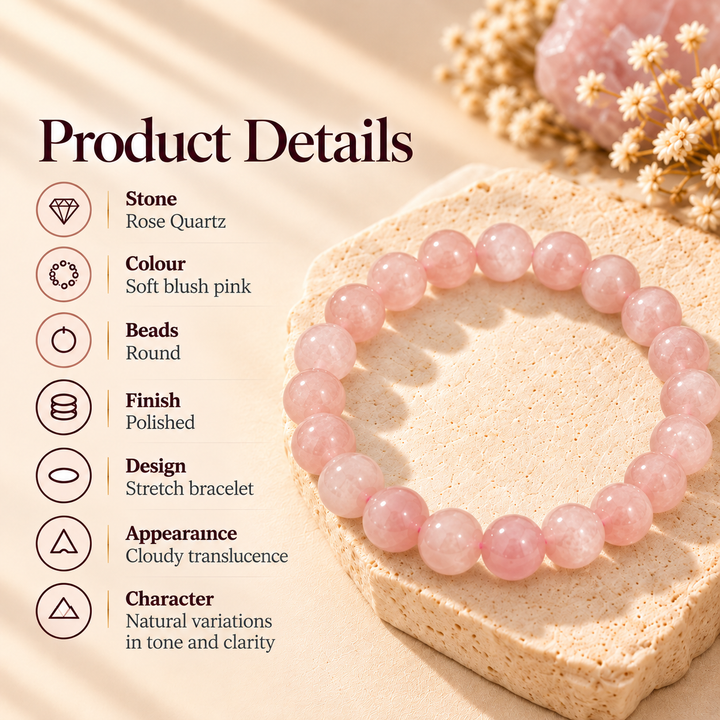 Rose Quartz Love Bracelet | Natural Crystal | Lab Certified
