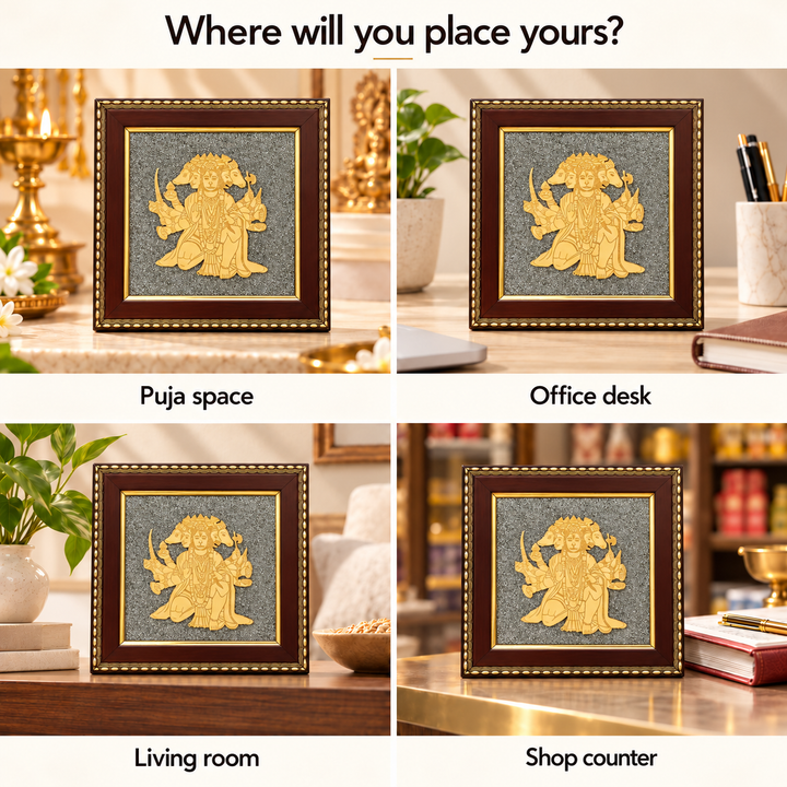 Panchmukhi Hanuman Raw Pyrite Wall Decor | Energized Protection Frame