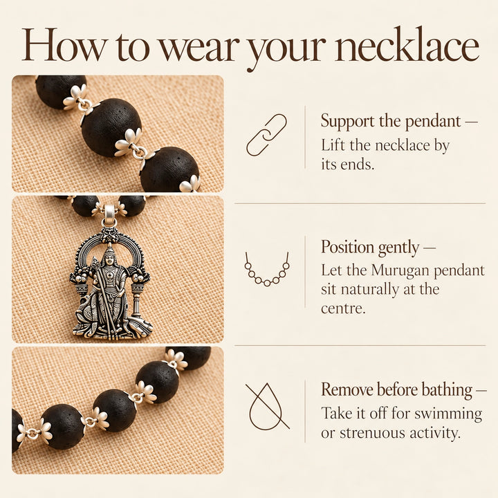 Original Karungali Mala | 54 wood beads, Silver caps &amp; Murugan Pendant | Lab Certified