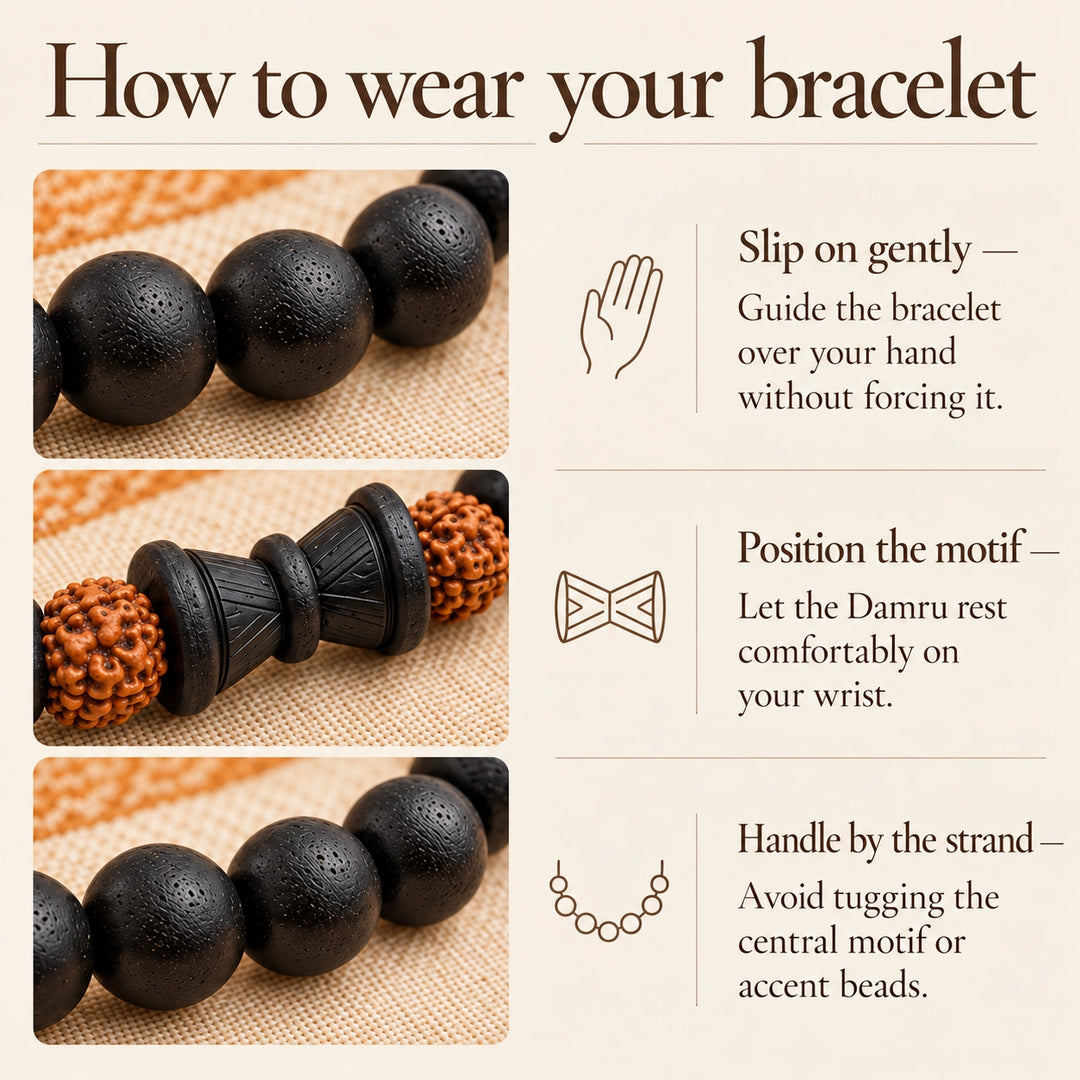 Original Karungali Rudraksha Bracelet with Shiva Damru | Lab Certified