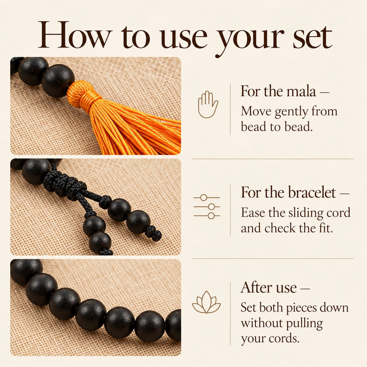 Karungali mala &amp; plain bracelet set