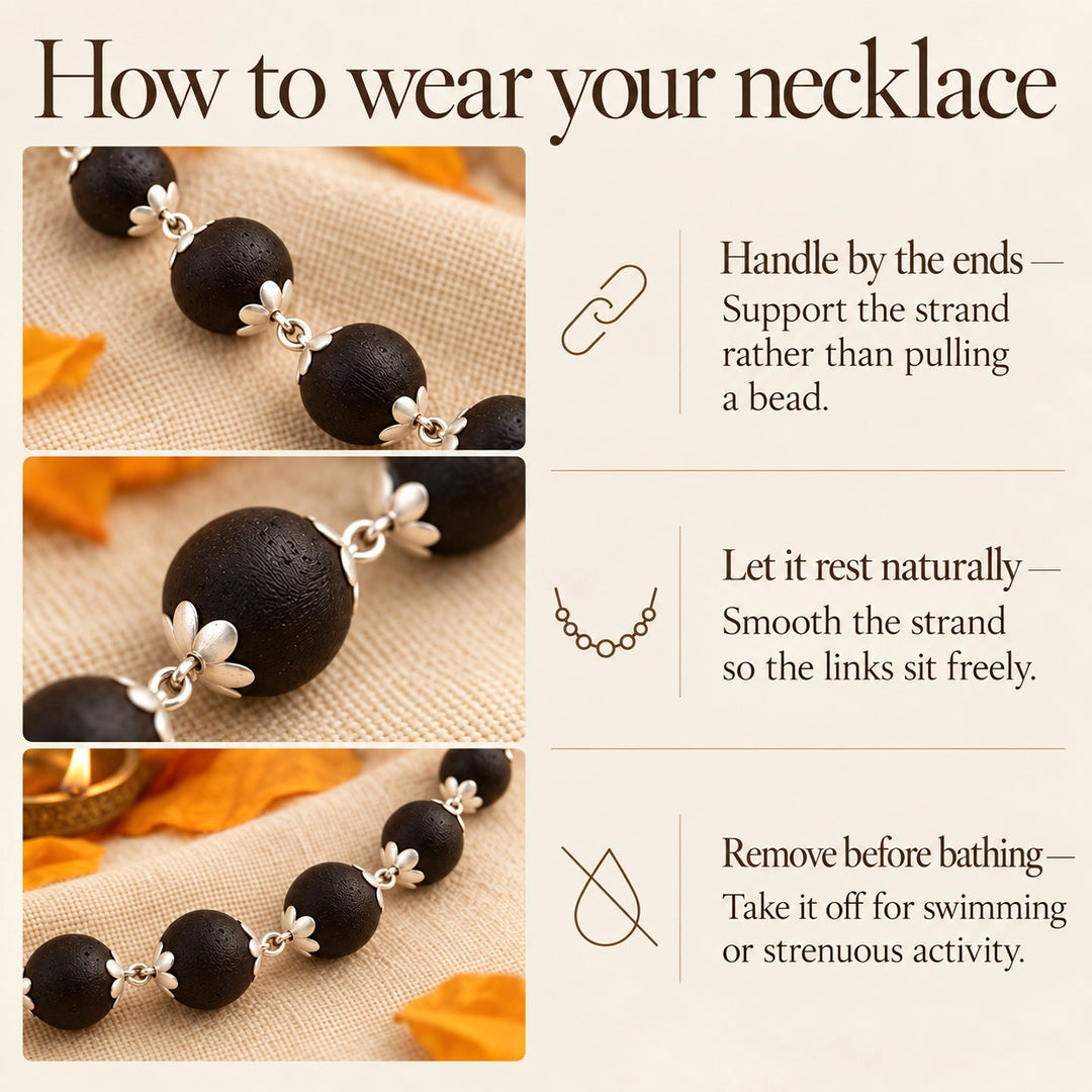Original Karungali Mala with Silver Caps | 54 Beads, Lab Certified