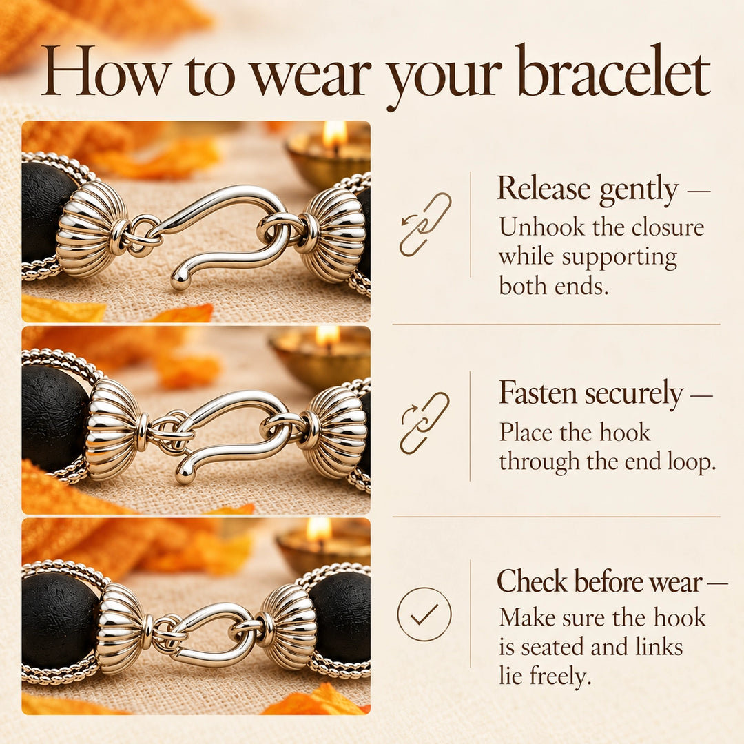 Original Karungali Bracelet | Ebony Wood Beads, Silver Caps | Lab Certified