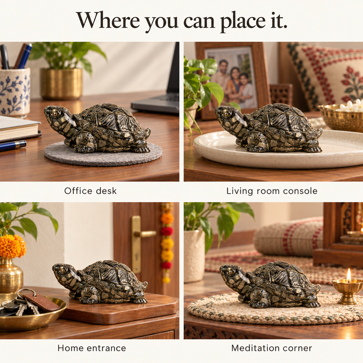 Pyrite Stone Tortoise Showpiece for Home &amp; Office Decor | Prosperity, Stability &amp; Abundance Symbol