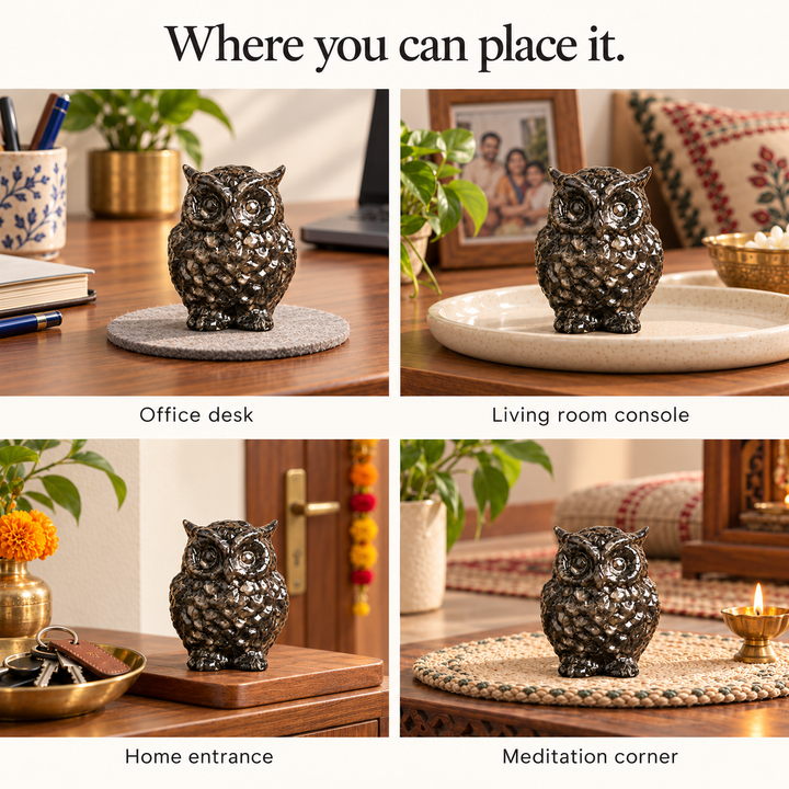 Natural Pyrite Stone Owl Showpiece for Home &amp; Office Decor | Wisdom, Prosperity &amp; Confidence Symbol