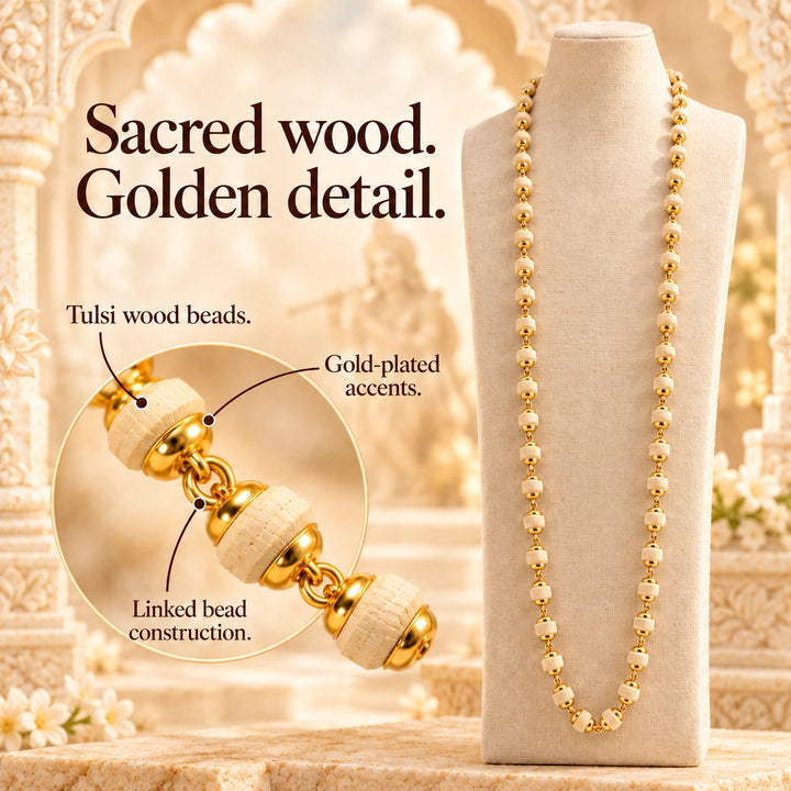 Natural Tulsi Beads Mala with Gold Capping Krishna Chain for daily wear