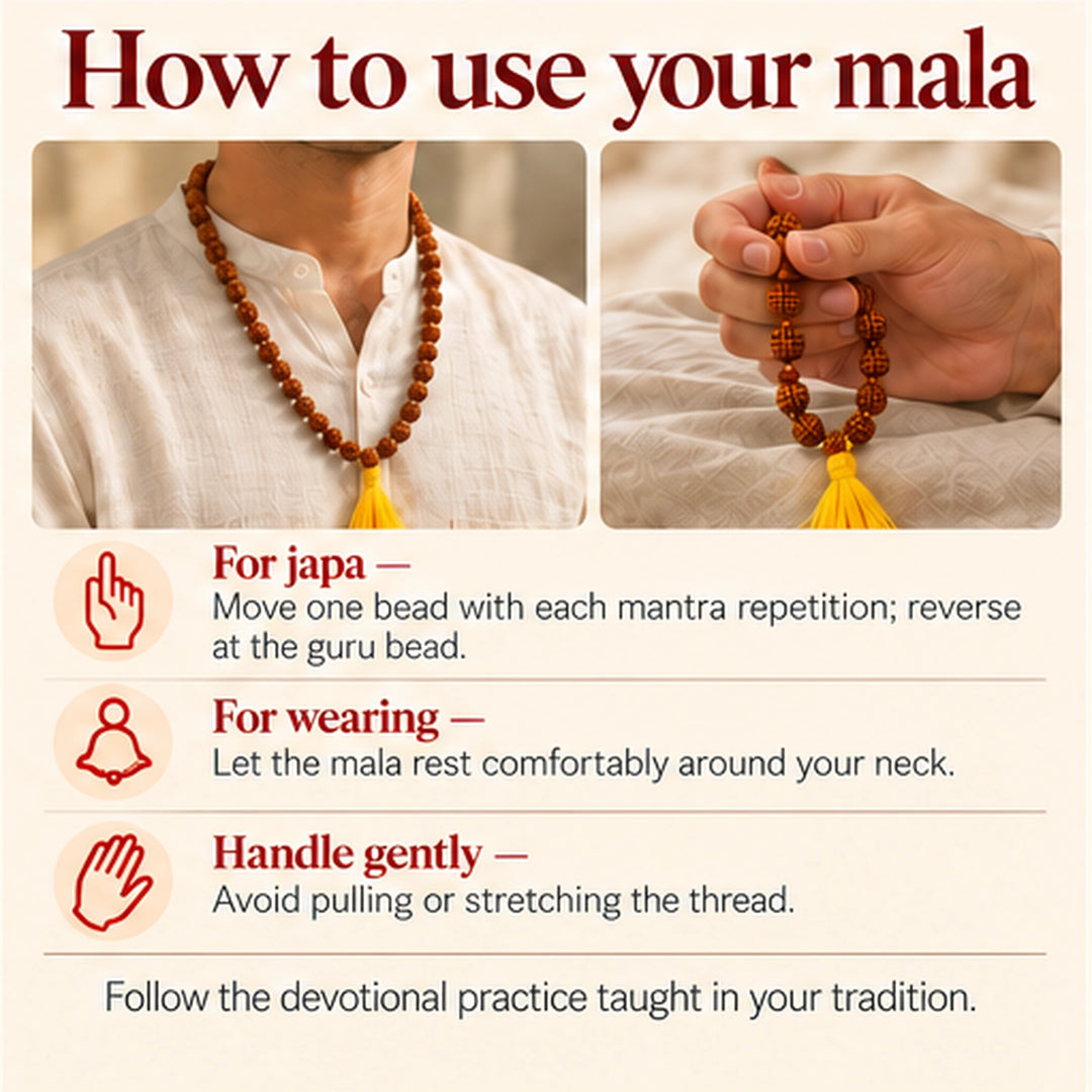 Paanch Mukhi Rudraksha Jap Mala for Prayer &amp; Meditation | 54 Beads Necklace