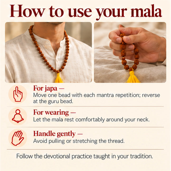 Paanch Mukhi Rudraksha Jap Mala for Prayer &amp; Meditation | 54 Beads Necklace