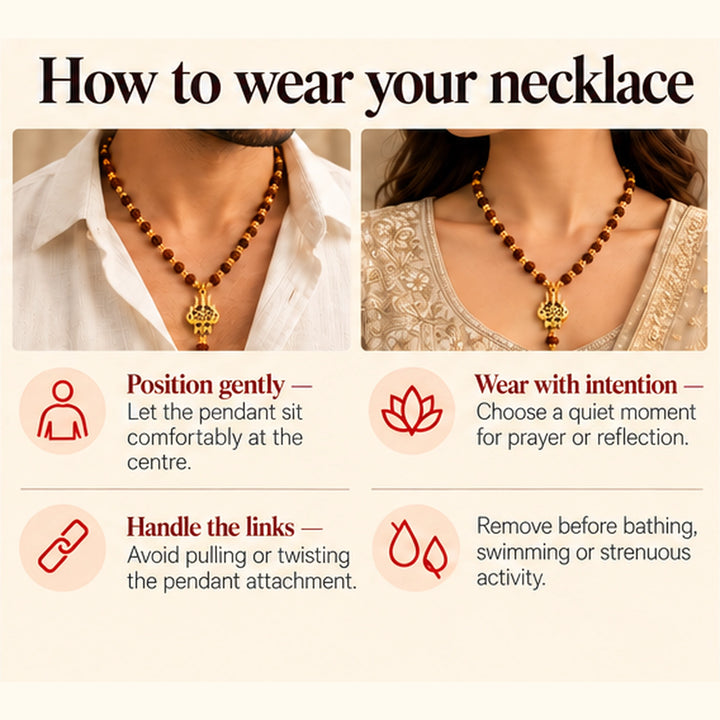 Rudraksha Necklace with Gold Caps &amp; Trishul Pendant