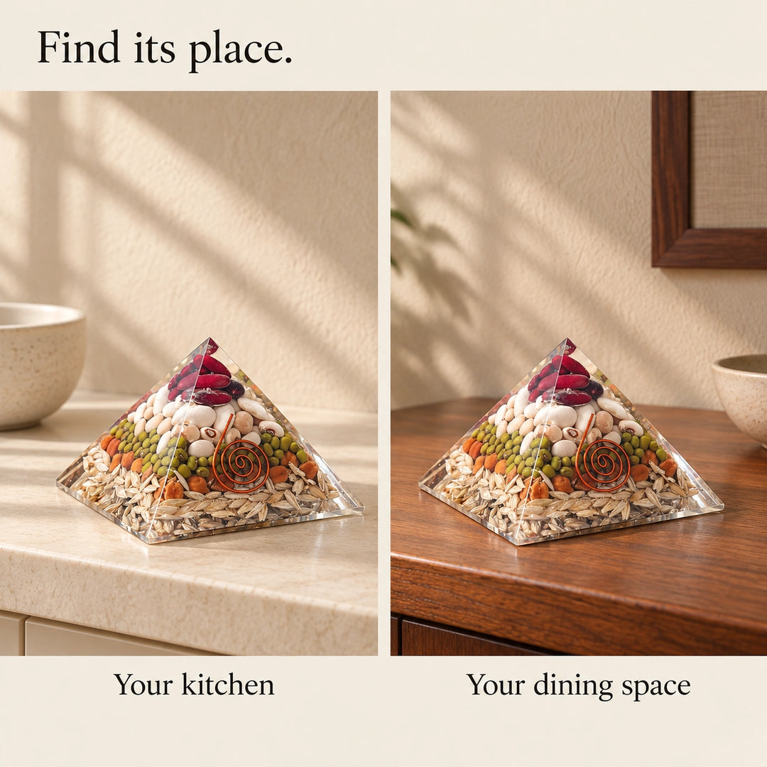 Annapurna Vastu Crystal Pyramid with Navdanya | Home decor for Food &amp; Family Abundance