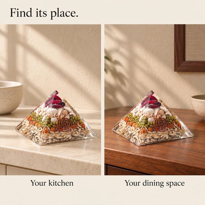 Annapurna Vastu Crystal Pyramid with Navdanya | Home decor for Food &amp; Family Abundance