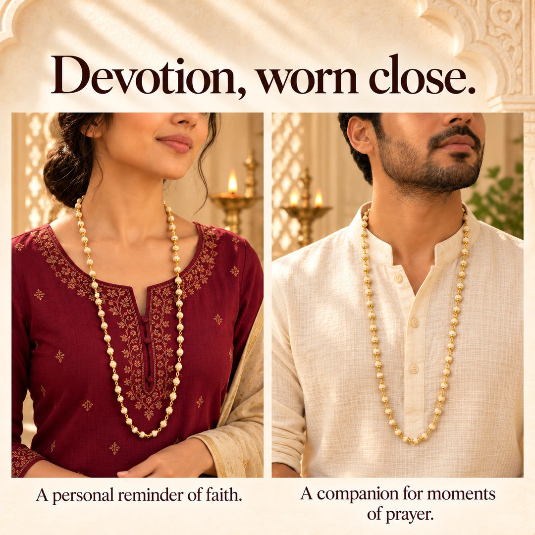 Natural Tulsi Beads Mala with Gold Capping Krishna Chain for daily wear