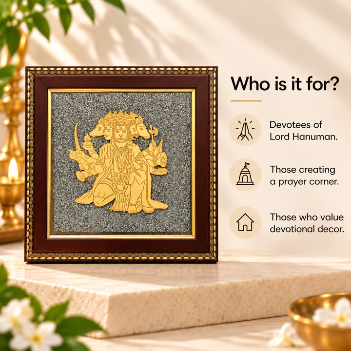 Panchmukhi Hanuman Raw Pyrite Wall Decor | Energized Protection Frame