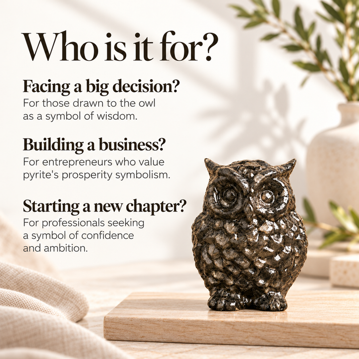 Natural Pyrite Stone Owl Showpiece for Home &amp; Office Decor | Wisdom, Prosperity &amp; Confidence Symbol