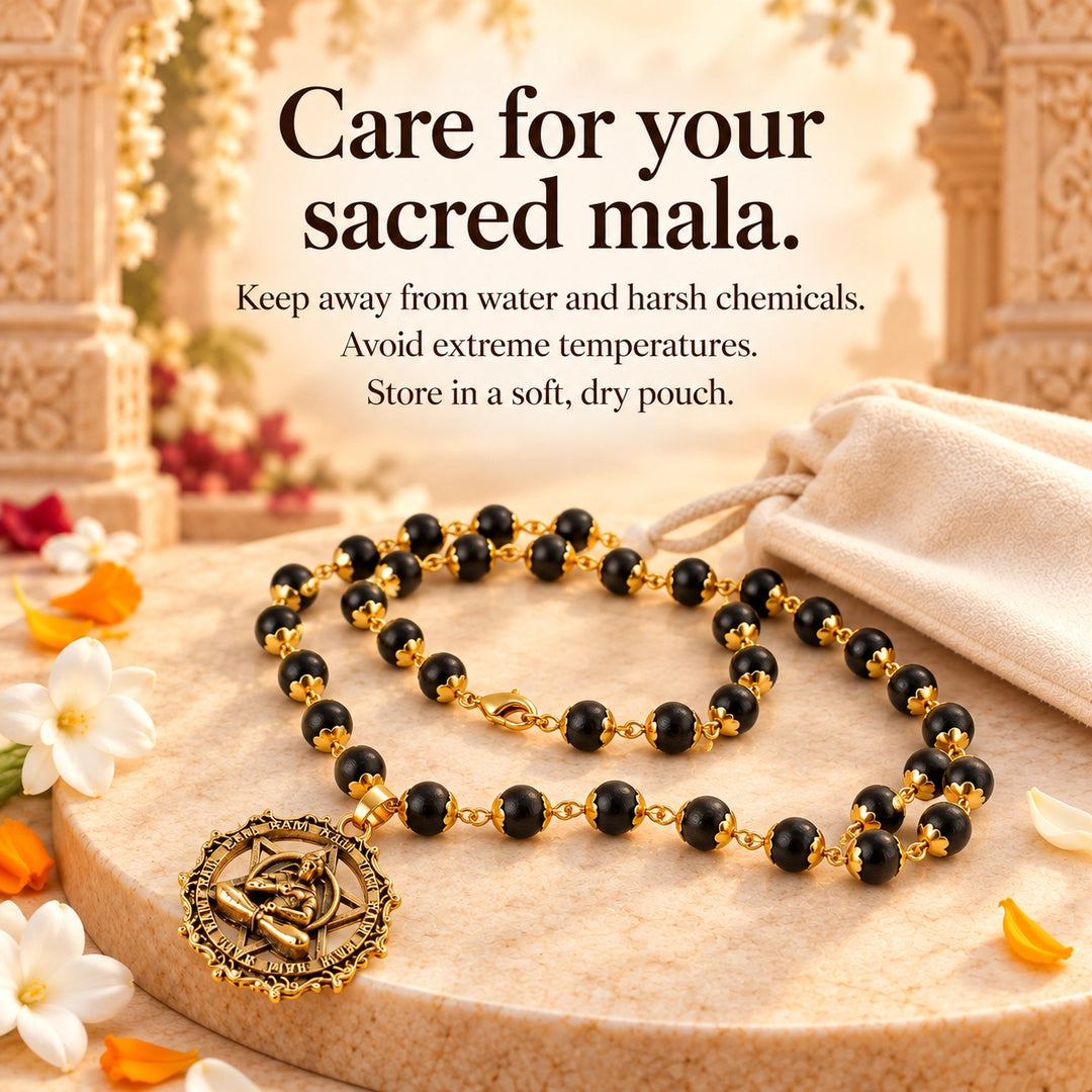 Karungali Mala with Hanuman Kavach Pendant | 54 beads, Gold Caps | Lab Certified