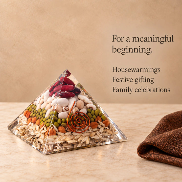 Annapurna Vastu Crystal Pyramid with Navdanya | Home decor for Food &amp; Family Abundance