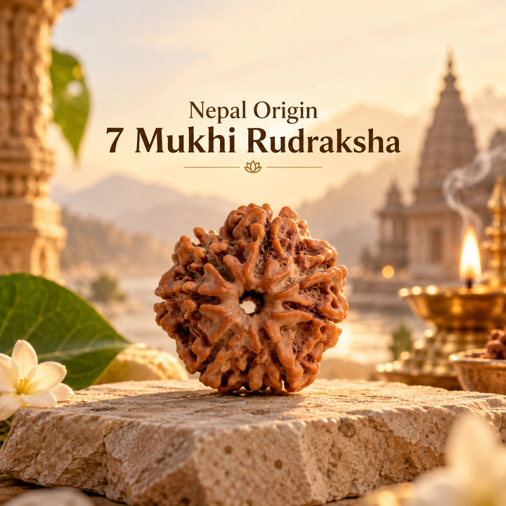7 Mukhi Rudraksha Bead - Nepal Origin, 17-22mm | Lab Tested Certified